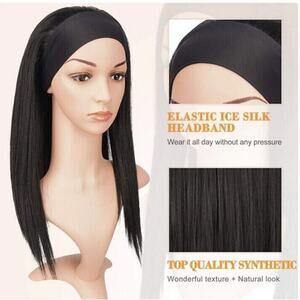 Headband Wigs Straight Wig Natural Yaki Hair Synthetic 16" Full Shoulder Length